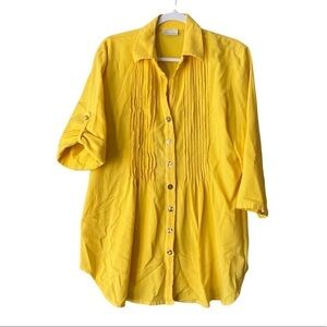 Soft Surrounding size Large Regular Quarter Sleeve Yellow Button Front T44